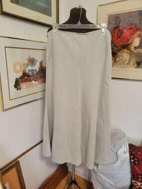 Eileen Fisher Light Grey Linen Flared Aline Skirt M